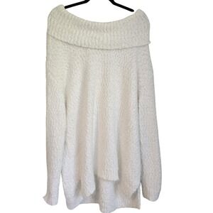 Off‎ Shoulder Sweater Tunic Top, Fuzzy Knit Pullover, Oversized White Sweater